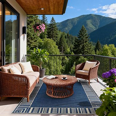 Striped Bordered Rug,Washable Patio Rug,Modern Striped Area Rug,Non Slip Low Pile