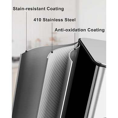 3 Compartment Trash Can, Fingerprint Removable Buckets,Stainless Steel Trash Can