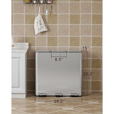 3 Compartment Trash Can, Fingerprint Removable Buckets,Stainless Steel Trash Can