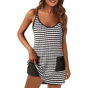 Womens Tennis Athletic Dress Mini Romper Dress with Built in Shorts Summer Vacation Outfits