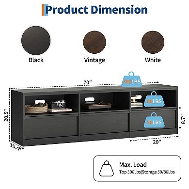 70" Mid Century Modern TV Stand, Sliding Barn Doors & Storage Drawer, Fits TVs up to 85"