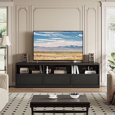 70" Mid Century Modern TV Stand, Sliding Barn Doors & Storage Drawer, Fits TVs up to 85"