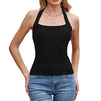 Womens Halter Tank Tops Square Neck Sleeveless Knit Lightweight Going Out Vacation Tops