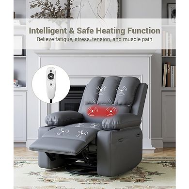 Swivel Rocker Recliners with Heat and Massage, 90° - 150° Adjustable, 360° Swivel, Side Pockets