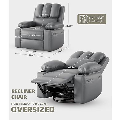 Swivel Rocker Recliners with Heat and Massage, 90° - 150° Adjustable, 360° Swivel, Side Pockets