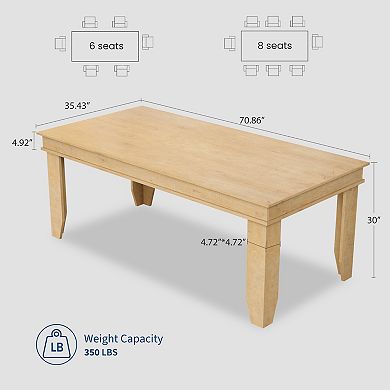 Spacious 71" Wood Farmhouse Dining Table for 6-8, Ideal for Dining Room, Kitchen, Office
