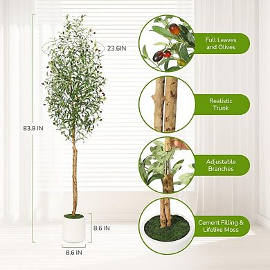 Artificial Olive Trees, Decorative Tall Fake Tree with Planter, Faux Olive Branch