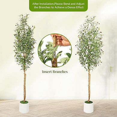 Artificial Olive Trees, Decorative Tall Fake Tree with Planter, Faux Olive Branch