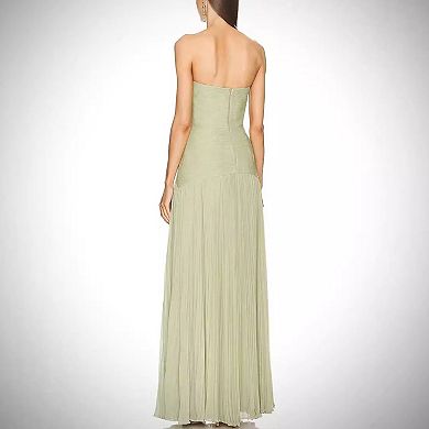 Women's Strapless Formal Maxi Dress Evening Gown Fitted Bodice Wedding Guest & Special Occasions