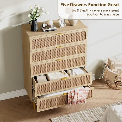 ANIXOL Rattan 5 Drawer Dresser