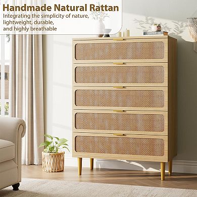 ANIXOL Rattan 5 Drawer Dresser