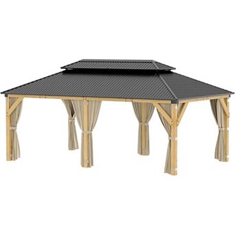 Hardtop Wooden Gazebo, Wooden Frame and Galvanized Steel Double Roof Gazebos