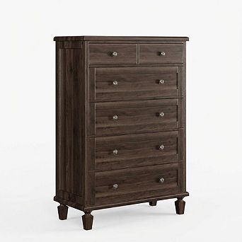 Vintage 6-Drawer Dresser with Tapered Legs, Tall Wooden Chest for Bedroom, Living Room, or Entryway