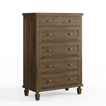 Vintage 6-Drawer Dresser with Tapered Legs, Tall Wooden Chest for Bedroom, Living Room, or Entryway