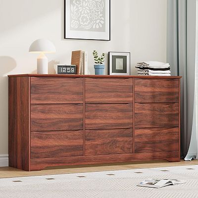 large dresser with deep drawers 9 Drawer Dresser, 63" Large Deep Chest of Drawers, Wooden Dresser Storage Cabinet with 9 Drawers for Bedroom, Long Dressers