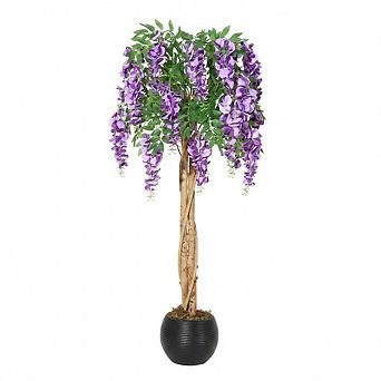 Plant Artificial Wisteria Tree Purple Flower Silk Tree Floral Decor Double Trunk for Home Office