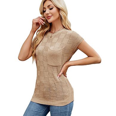Womens Knitted T-shirt Tee Tops Casual Batwing Short Sleeve Basic Solid Color Shirts With Pockets