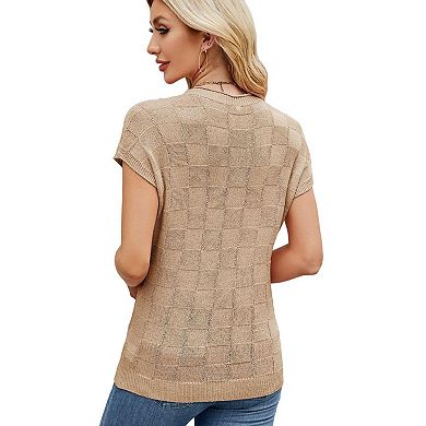 Womens Knitted T-shirt Tee Tops Casual Batwing Short Sleeve Basic Solid Color Shirts With Pockets