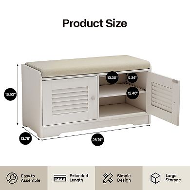 Trikiousd Shoe Storage Bench with 2 Door Cabinet & Cushion & Adjustable Shelves