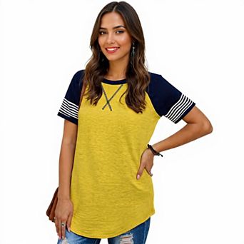 Women's Striped Tunic Blouse with Short Sleeves