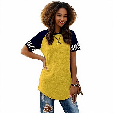 Women's Striped Tunic Blouse with Short Sleeves