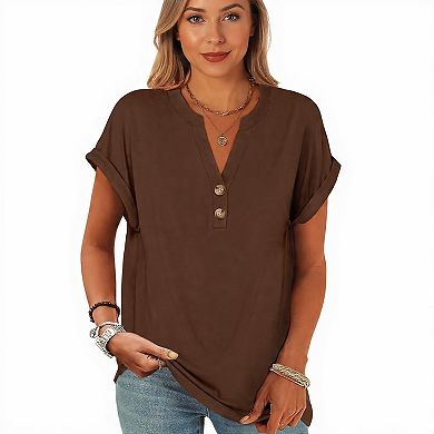 Summer Henley V-Neck Top for Women