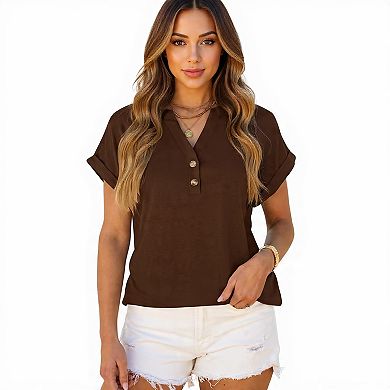 Summer Henley V-Neck Top for Women