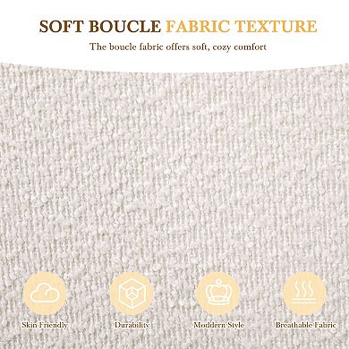 Pnronnc Boucle Fabric Upholstered Platform Bed Curveshaped Thick Headboard Wingback Bed