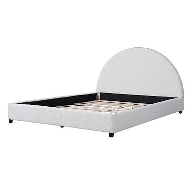 Pnronnc Queen Size Boucle Low Profile Platform Bed Upholstered Round Curved Headboard Wingback Bed