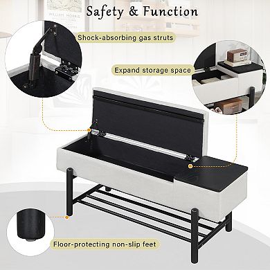 Trikiousd Farmhouse Upholstered Storage Bench Entryway Bench with Hidden Compartment