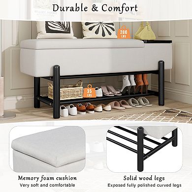 Trikiousd Farmhouse Upholstered Storage Bench Entryway Bench with Hidden Compartment