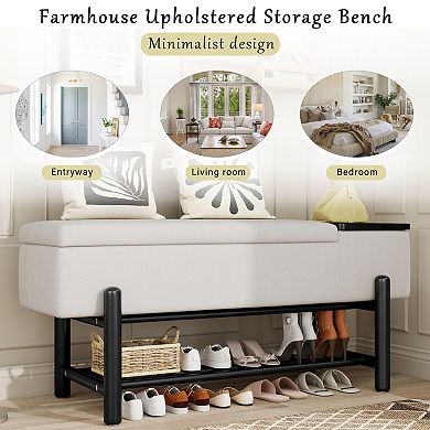 Trikiousd Farmhouse Upholstered Storage Bench Entryway Bench with Hidden Compartment