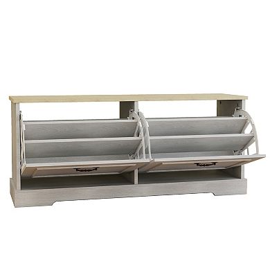 Trikiousd Shoe Storage Bench with 2 Flip Drawers & Adjustable Shelf for Entryway, Hallway, Bedroom