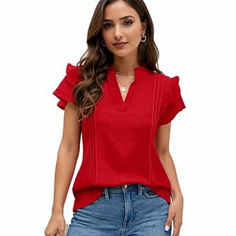 Casual Ruffle Sleeve V-Neck Shirt for Work