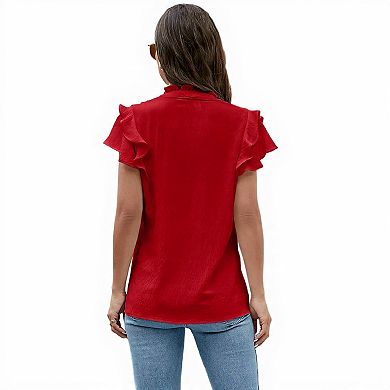 Casual Ruffle Sleeve V-Neck Shirt for Work