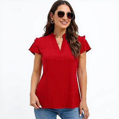 Casual Ruffle Sleeve V-Neck Shirt for Work