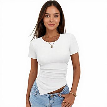 Women's Short Sleeve Ruched Casual Blouse