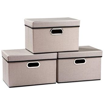 Foldable Linen Storage Boxes with Lids Collapsible Organizer Bins