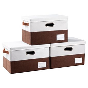 Foldable Linen Storage Boxes with Lids Collapsible Organizer Bins