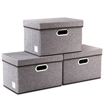 Foldable Linen Storage Boxes with Lids Collapsible Organizer Bins