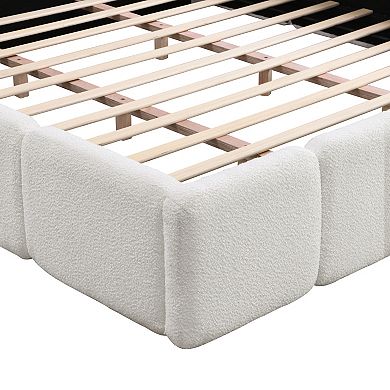 Pnronnc Upholstered Platform Bed Block Style Grounded Bed with Thick Headboard Lowprofile Floor Bed