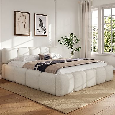 Pnronnc Upholstered Platform Bed Block Style Grounded Bed with Thick Headboard Lowprofile Floor Bed