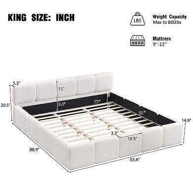 Pnronnc Upholstered Platform Bed Block Style Grounded Bed with Thick Headboard Lowprofile Floor Bed