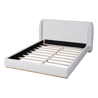 Pnronnc Low Profile Bed Ground Bed Boucle Platform Bed Frame with Upholstered Wingback Headboard