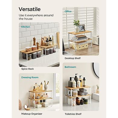 Stackable Expandable Cabinet Organizer Shelf Metal Wood Spice Rack