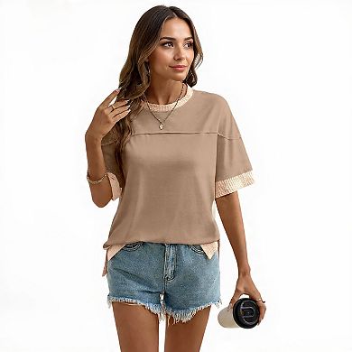 Casual Summer Color Block Crewneck Blouse