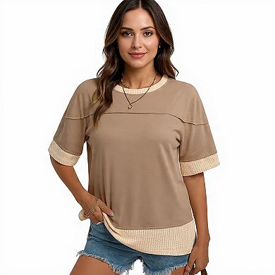Casual Summer Color Block Crewneck Blouse