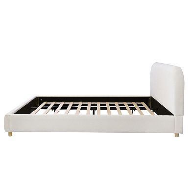 Pnronnc Upholstered Platform Bed Frame Low Profile Curve-shaped Wingback Bed