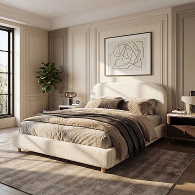 Pnronnc Upholstered Platform Bed Frame Low Profile Curve-shaped Wingback Bed