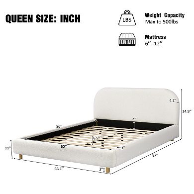 Pnronnc Upholstered Platform Bed Frame Low Profile Curve-shaped Wingback Bed